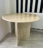 oval traverten yemek masası