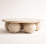 lunea yuvarlak traverten orta sehpa doğal taş küresel ayak