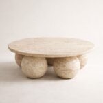 lunea yuvarlak traverten orta sehpa doğal taş küresel ayak