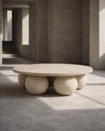 lunea yuvarlak traverten orta sehpa doğal taş küresel ayak