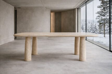 lyon sofistike traverten yemek masası doğal taş uzun form